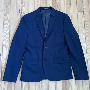 H&M Blazer Jacket Mens 36R Navy Blue Slim Fit Two Button Wool Blend Professional